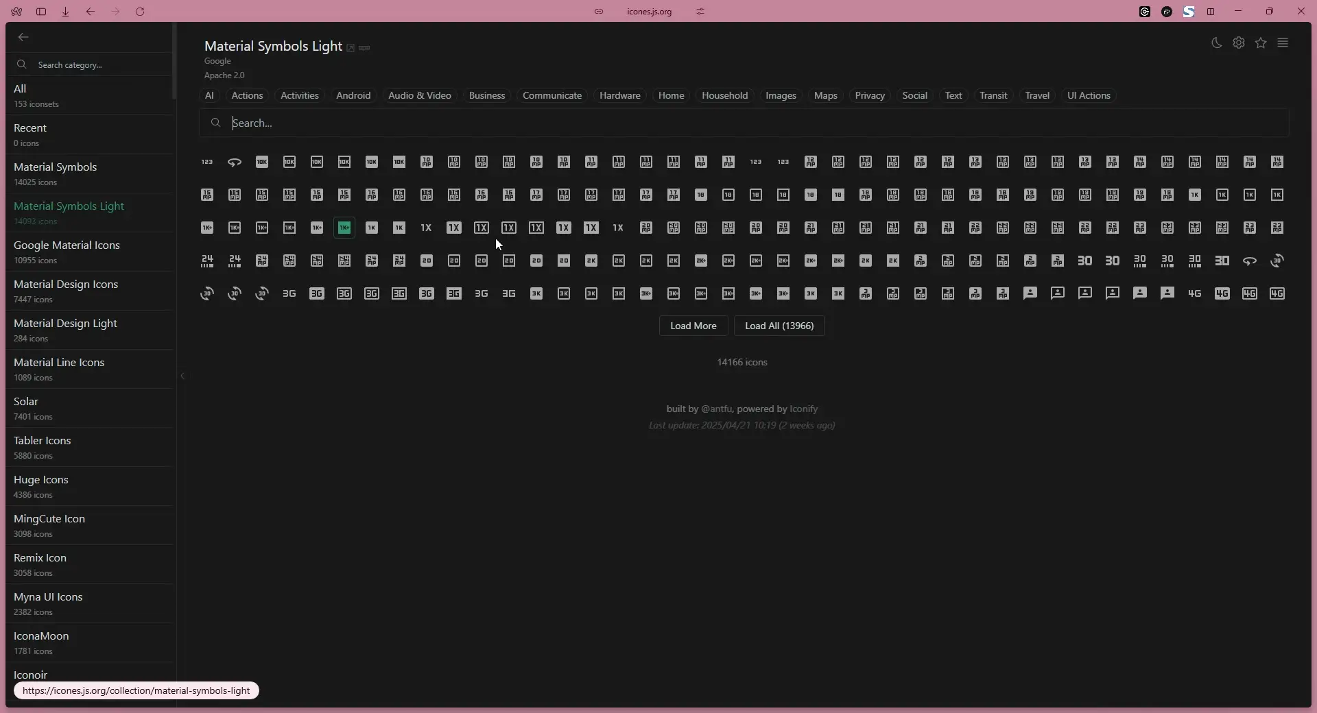 Material Symbols Light icon set page on icones.js.org
