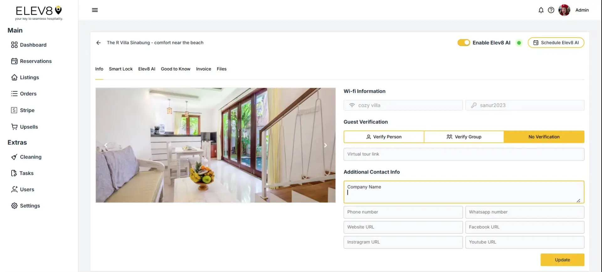 ELEV8 Listings page for The R Villa Sinabung with guest verification and contact info options.
