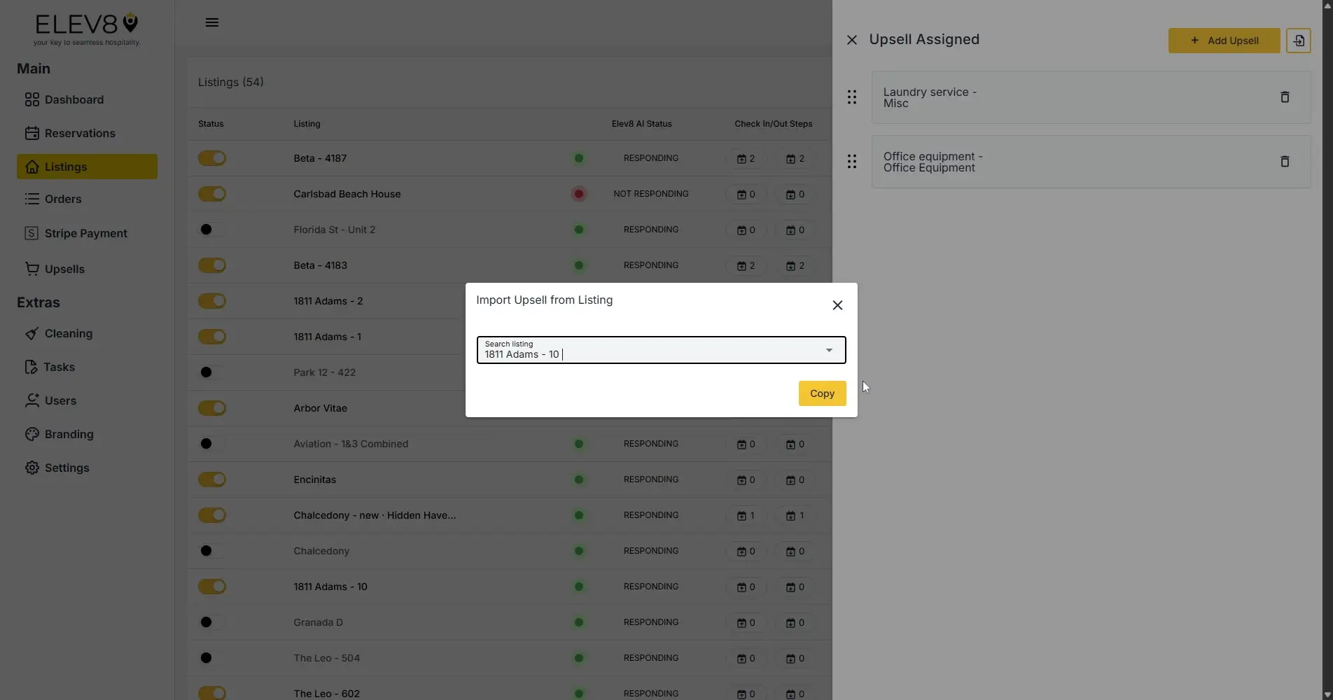 ELEV8 Listings page with Import Upsell from Listing modal open