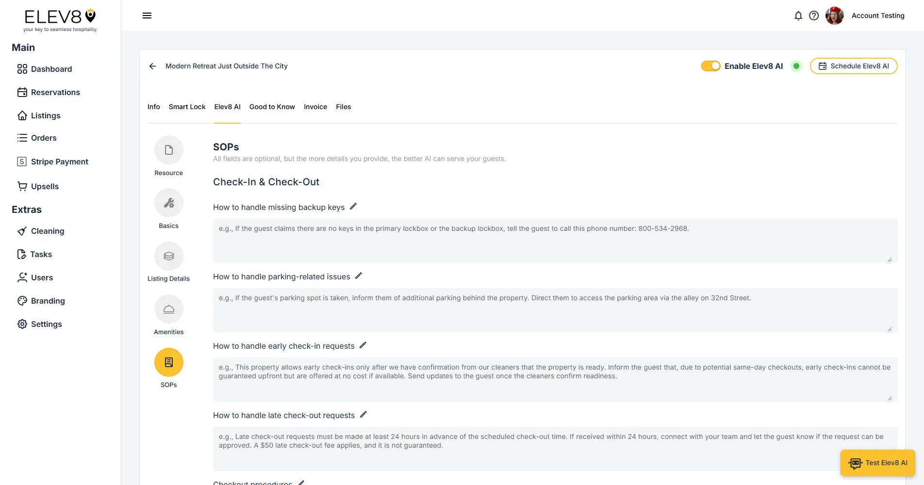 ELEV8 AI SOPs page for building Standard Operating Procedures.
