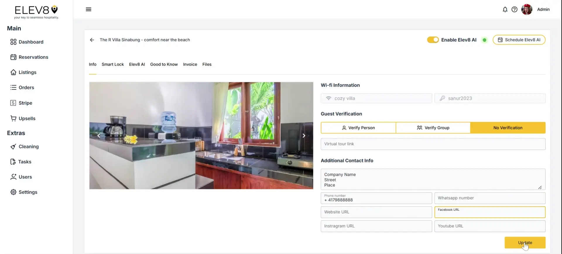 ELEV8 platform listing management screen for The R Villa Sinabung.
