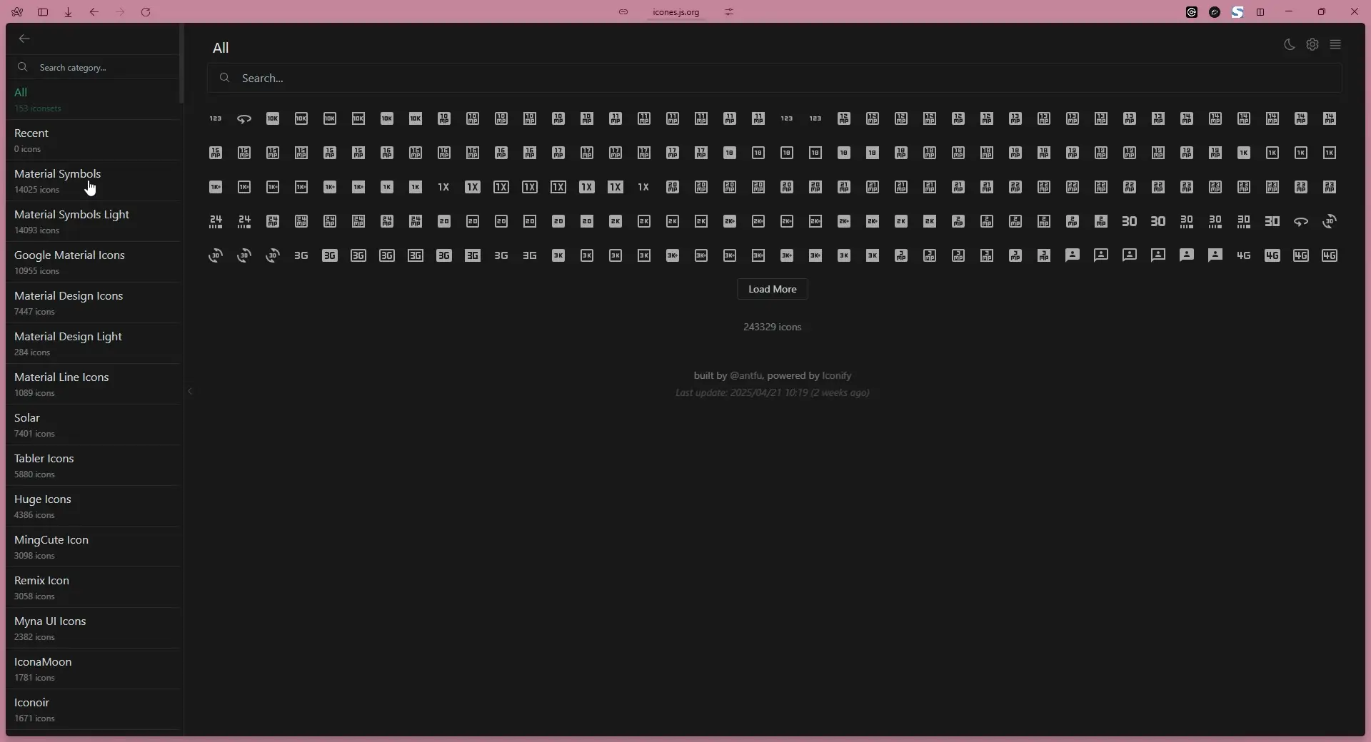 ELEV8 product interface showing icon browsing with categories and search options.