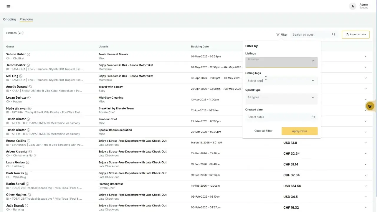 ELEV8 Orders Page showing previous orders with filter options