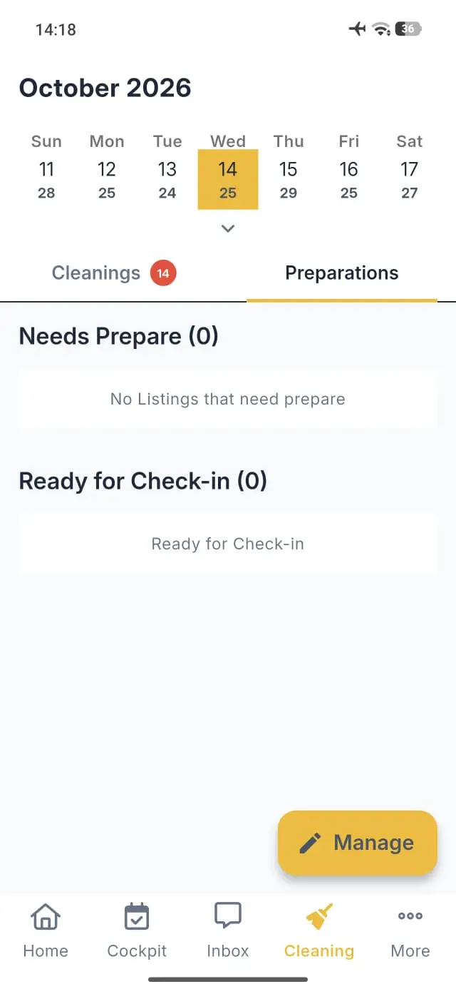 Elev8 Go app Cleanings section for October 2026