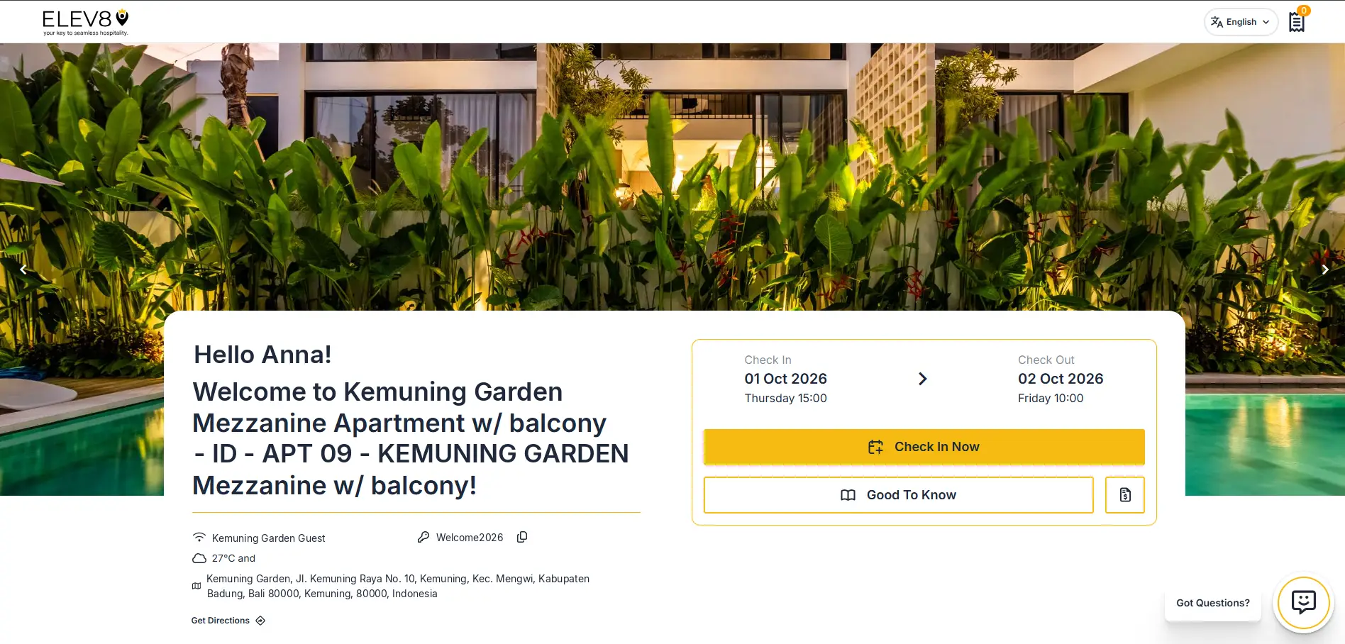 ELEV8 Digital Guest Guide Welcome Page for Kemuning Garden Mezzanine Apartment