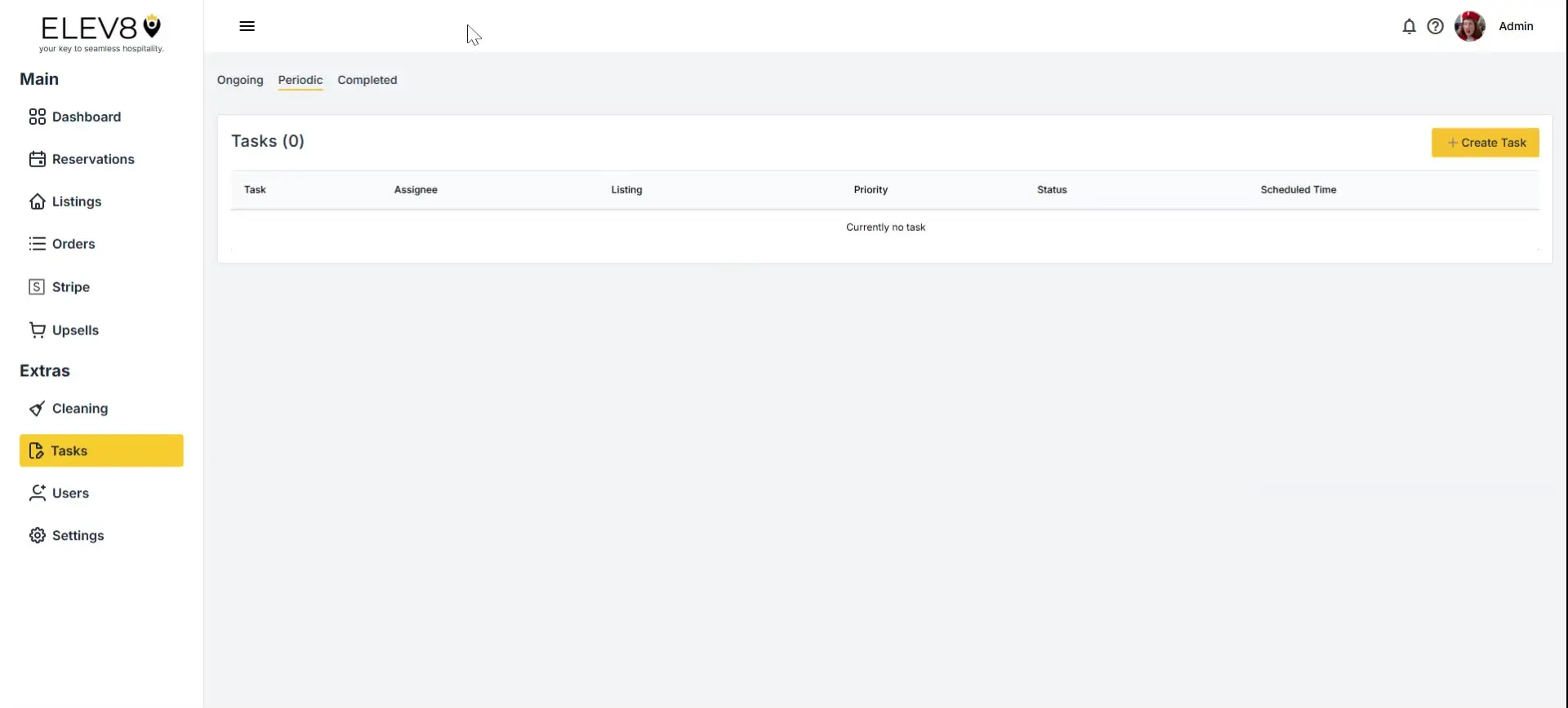 ELEV8 Tasks section with navigation menu and task management interface.